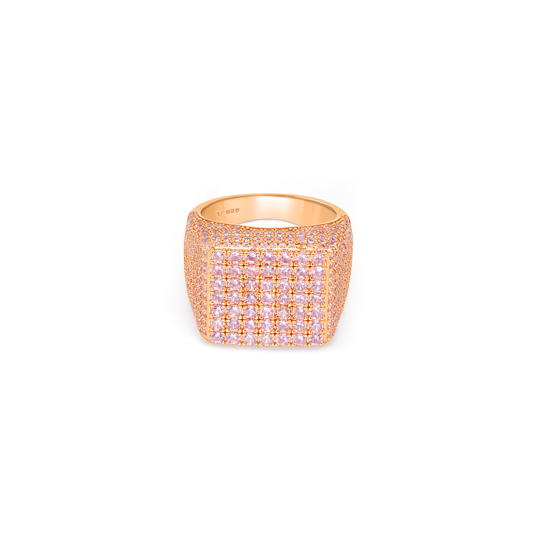 Men's Wide Square Flat-Top Full Pavé Ring - Rose Gold