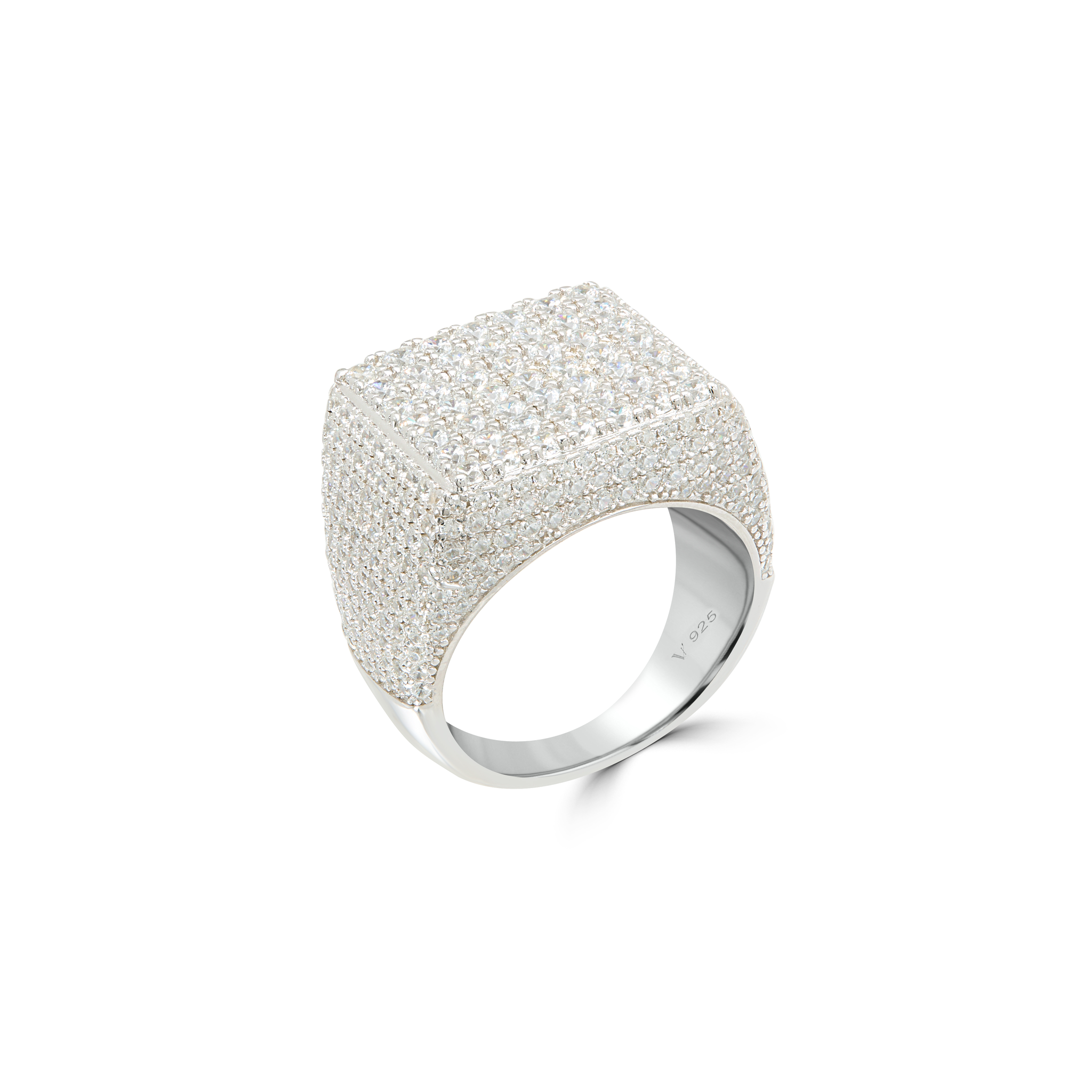 Men's Wide Square Flat-Top Full Pavé Ring - Silver