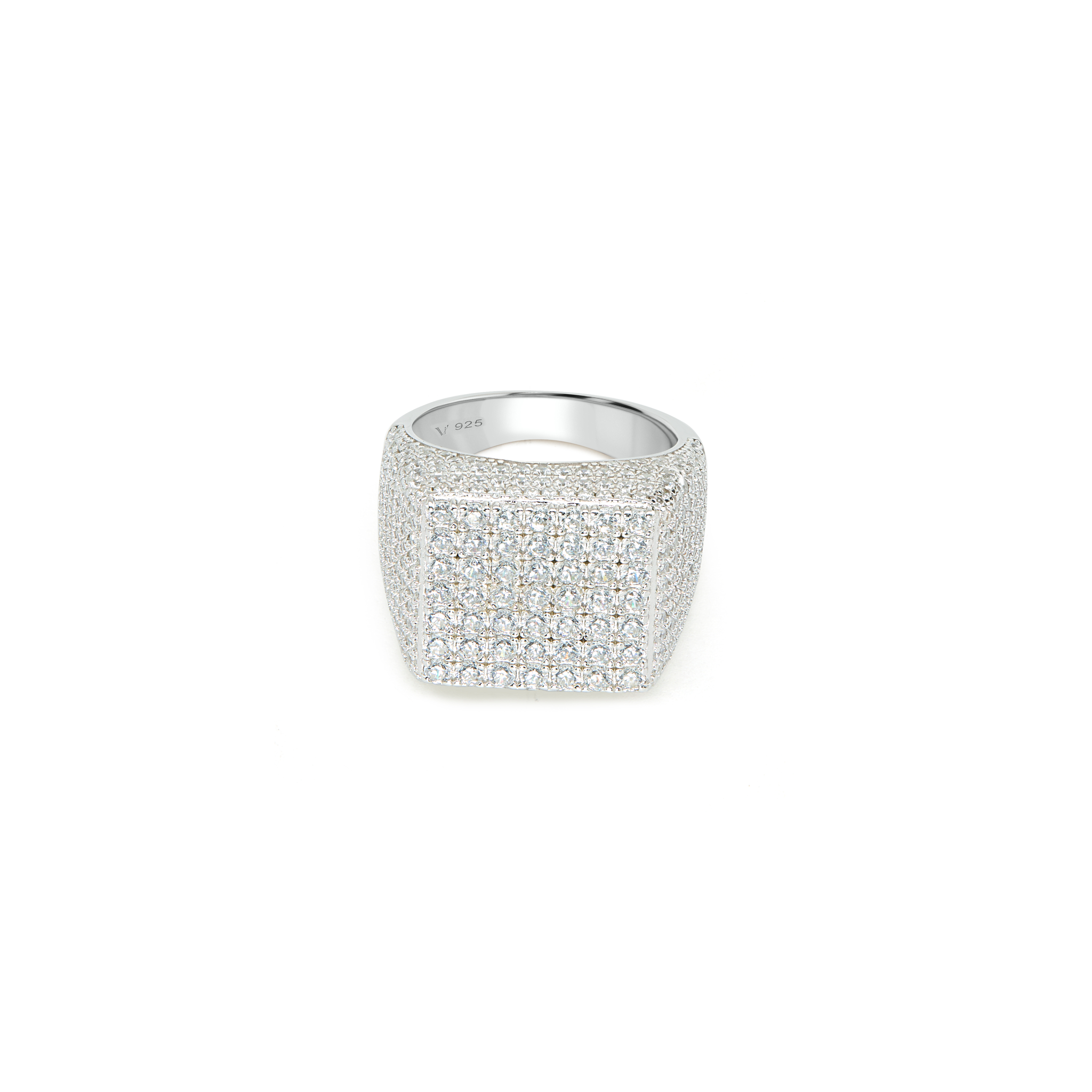 Men's Wide Square Flat-Top Full Pavé Ring - Silver