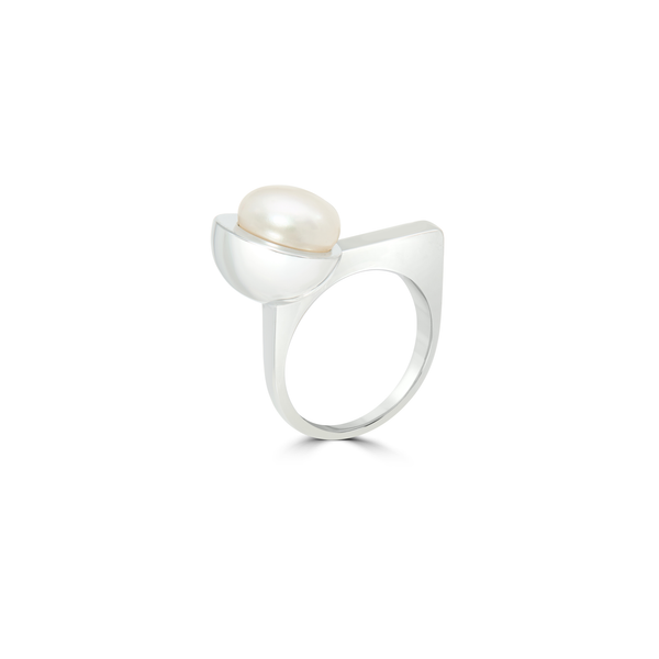 Women's Classic Single Pearl Ring - Silver
