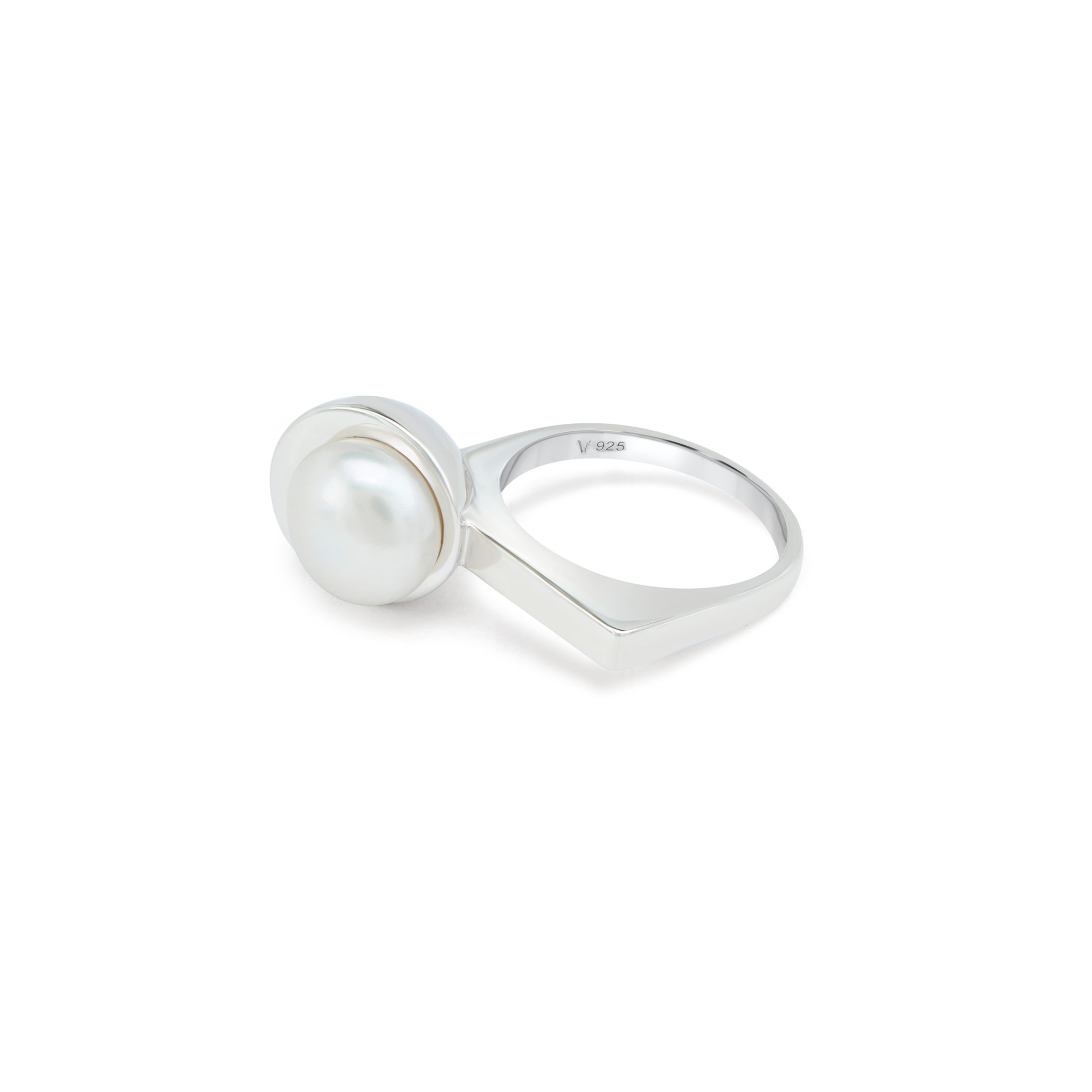 Women's Classic Single Pearl Ring - Silver