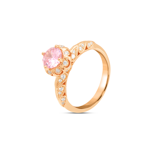Blue Aqua CZ Floral Crown Solitaire Ring - Rose Gold