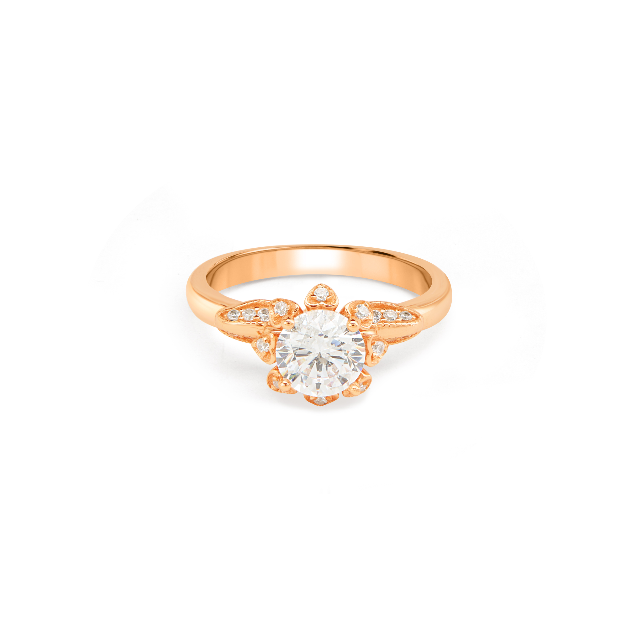 Blue Aqua CZ Leaf Wing Solitaire Ring - Rose Gold