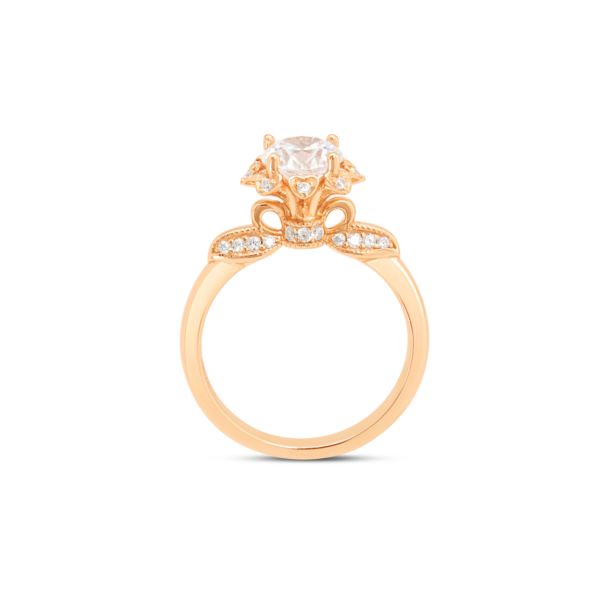 Blue Aqua CZ Leaf Wing Solitaire Ring - Rose Gold