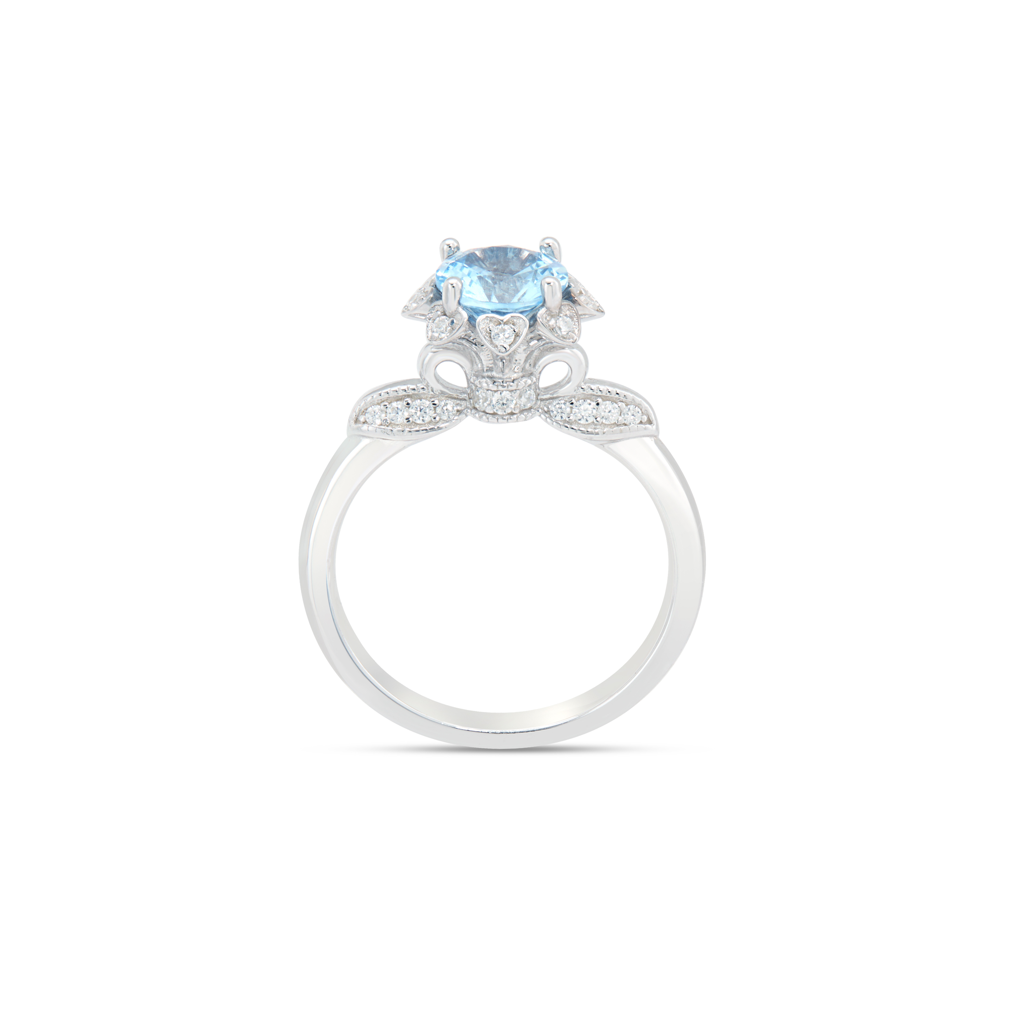 Blue Aqua CZ Leaf Wing Solitaire Ring - Silver