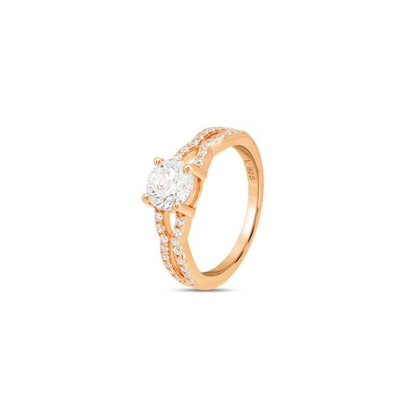 Halo Solitaire with Pavé Band Ring - Rose Gold