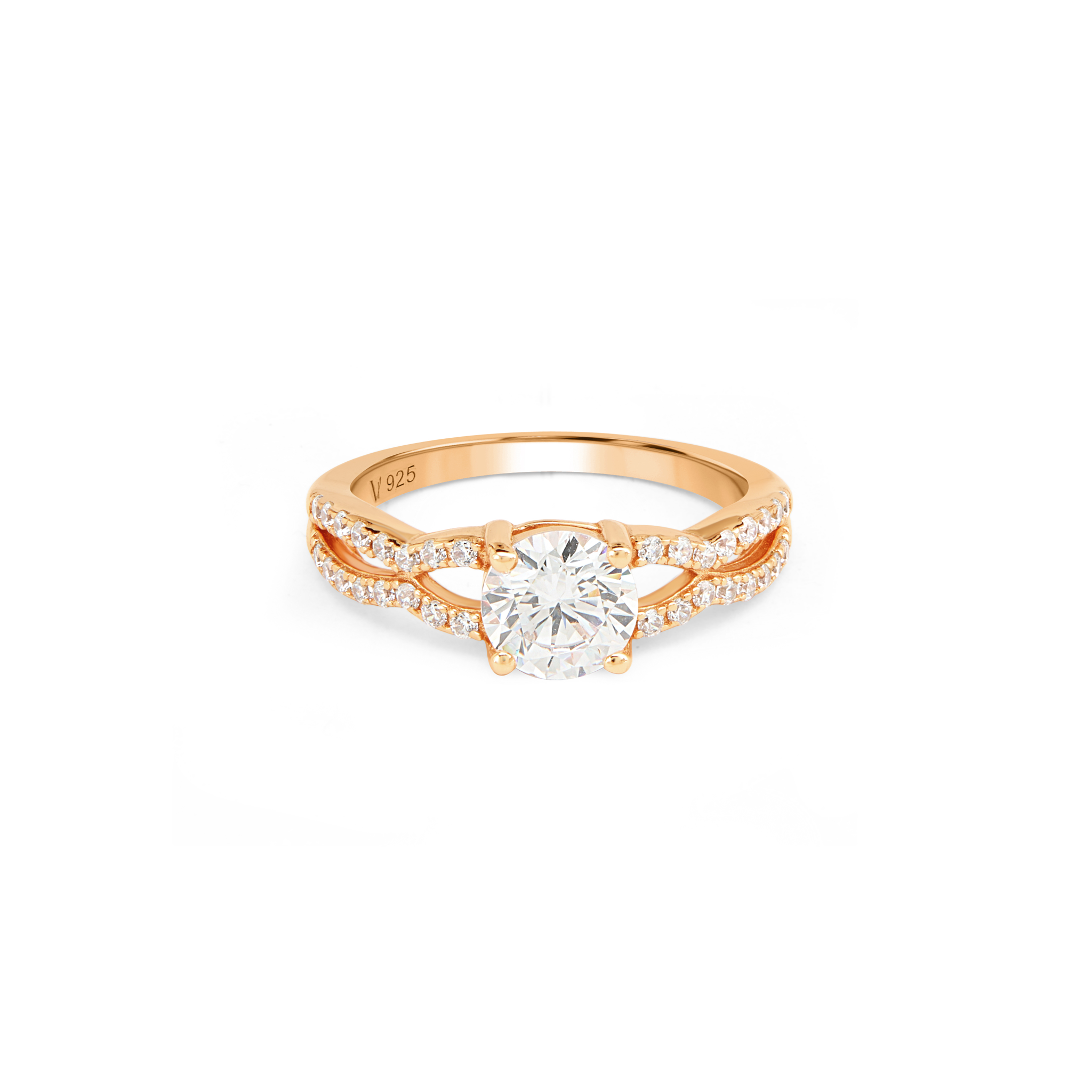 Halo Solitaire with Pavé Band Ring - Rose Gold