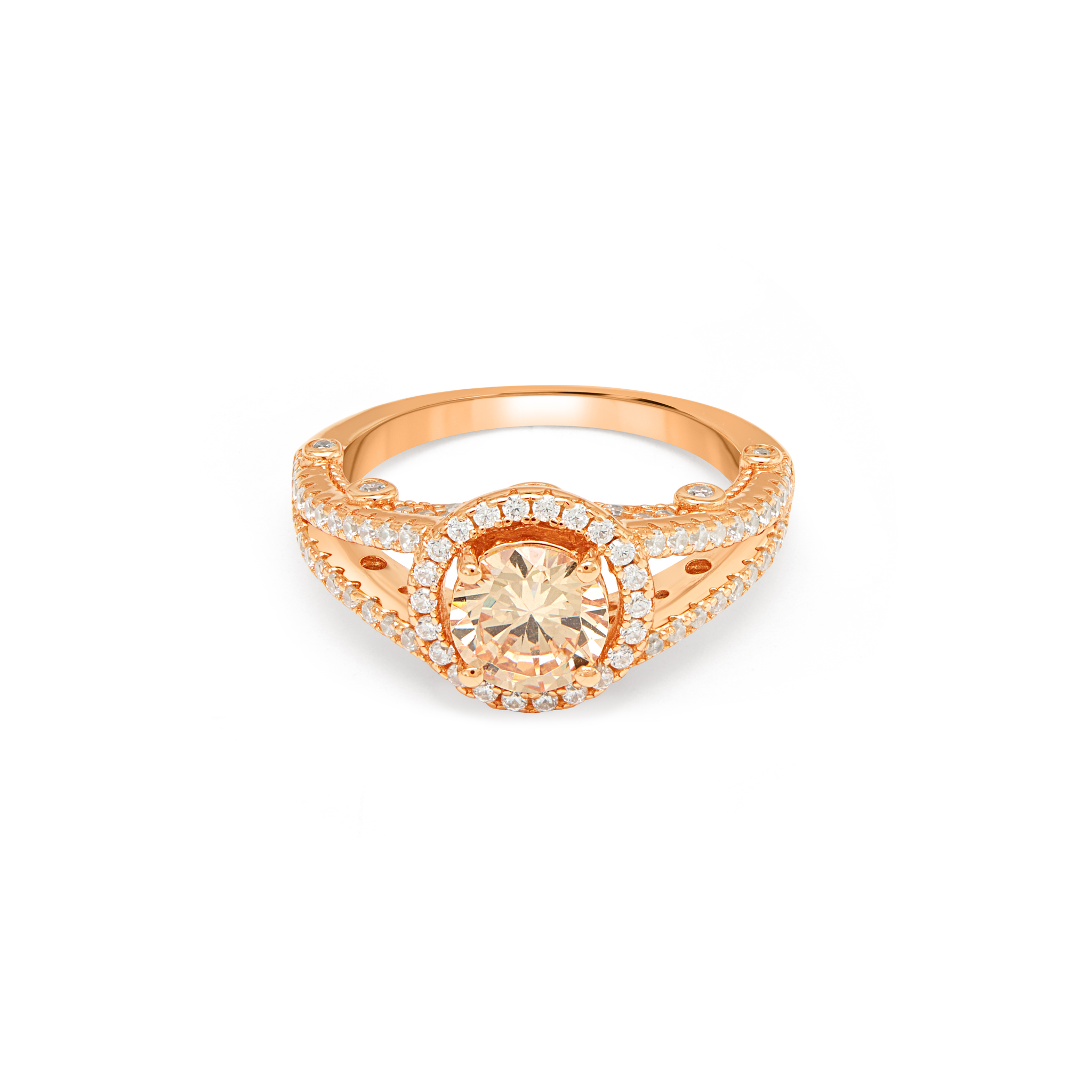 CZ Round Halo Ring with Filigree - Rose Gold