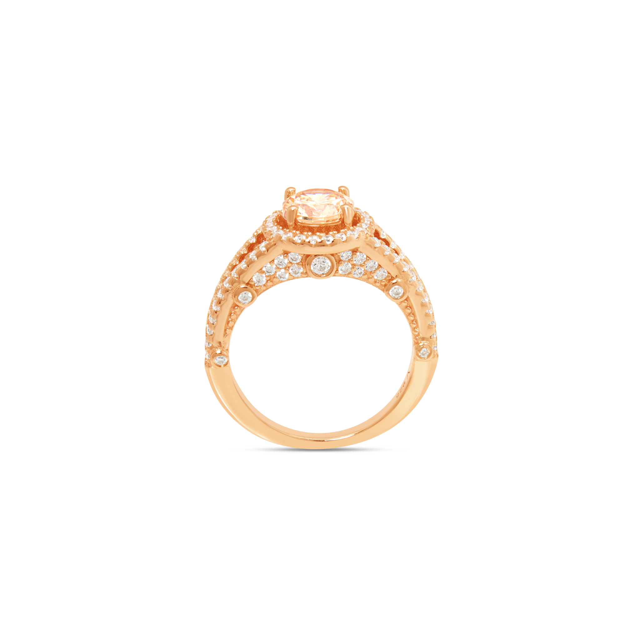CZ Round Halo Ring with Filigree - Rose Gold