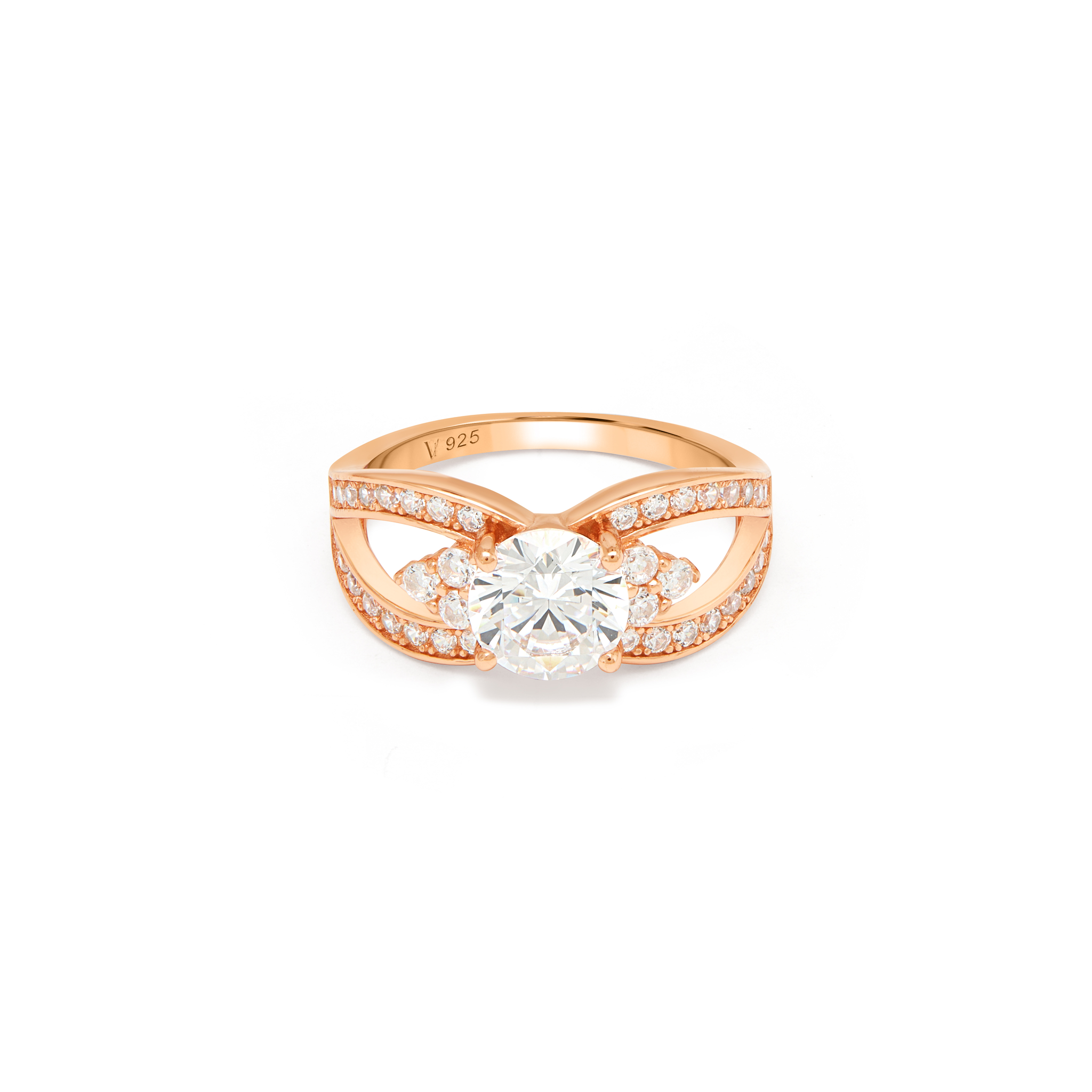 Blue Aqua CZ Ring with Open Split Bypass - Rose Gold