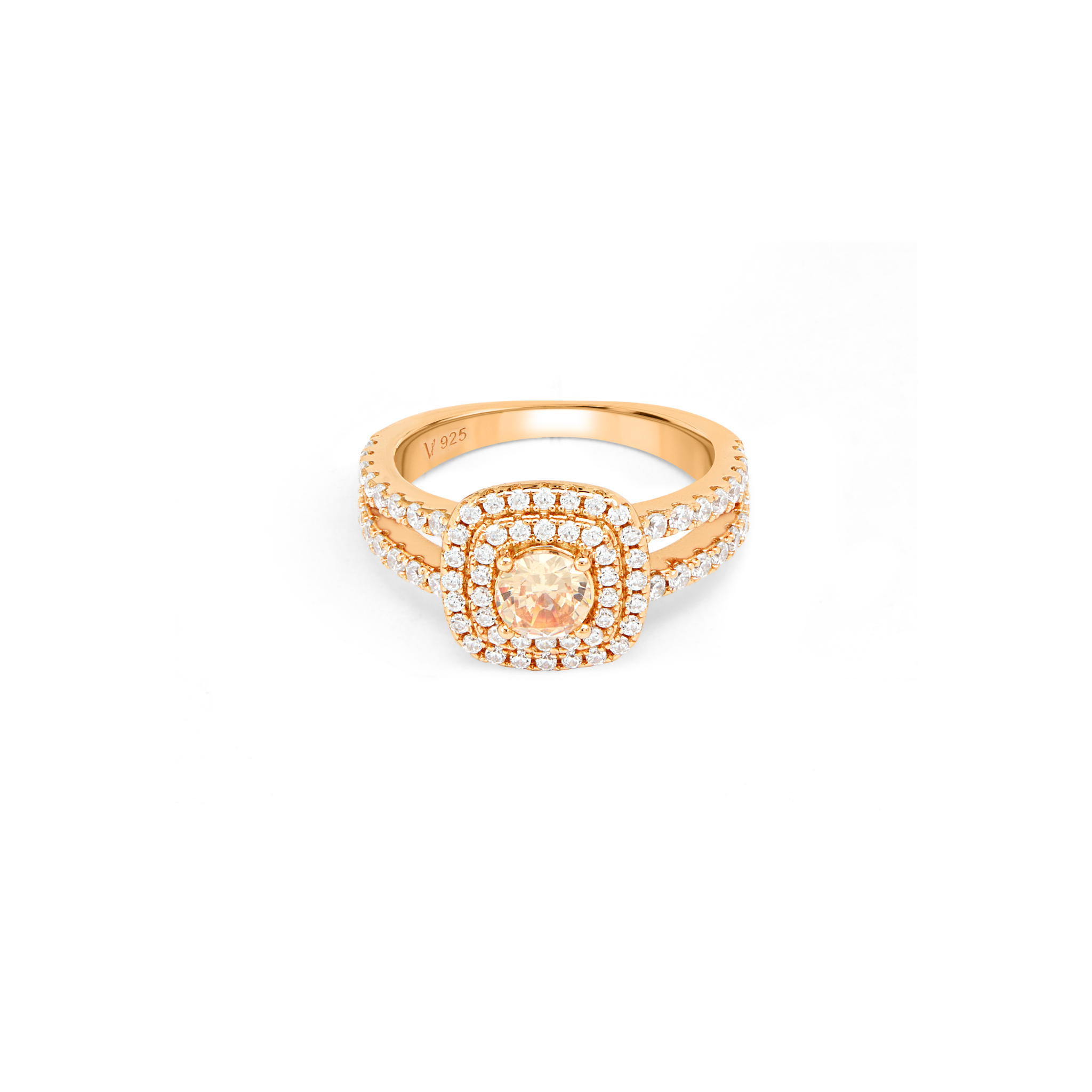 Cushion Double Halo Ring - Rose Gold